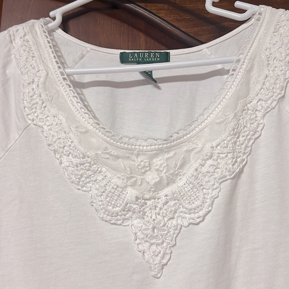 🌺 LAUREN RALPH LAUREN white short sleeves top Size L - Picture 2 of 5